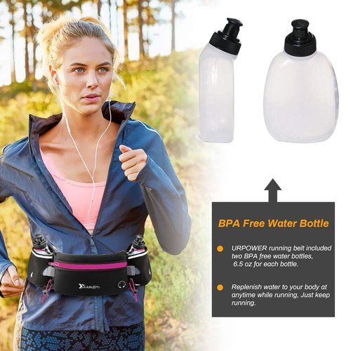 Number-one Running Belt with Water Bottles(2 x 175ML), Hydration Belt Waterproof Waist Pack Bag Fits iPhones Adjustable Sports Waist Pouch for Marathon Running Hiking Cycling, Rose Red