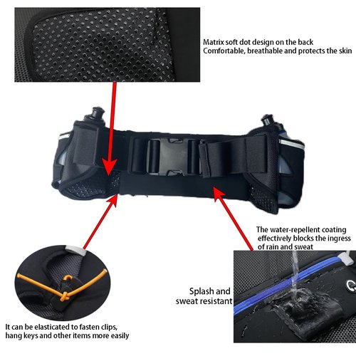 Running Belt With Water Bottles,Hydration Belt For Men And Women,Running Hydration Belt,Marathon Triathlon Running Essentials （Black）