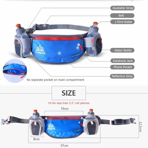 AONIJIE Running Hydration Belt with 2 Water Bottles, Waterproof & Bounce-Free Waist Pouch for Runners, Fanny Pack Fit 6.8 Inches Phones for Jogging, Cycling, Climbing and Hiking (Rose)