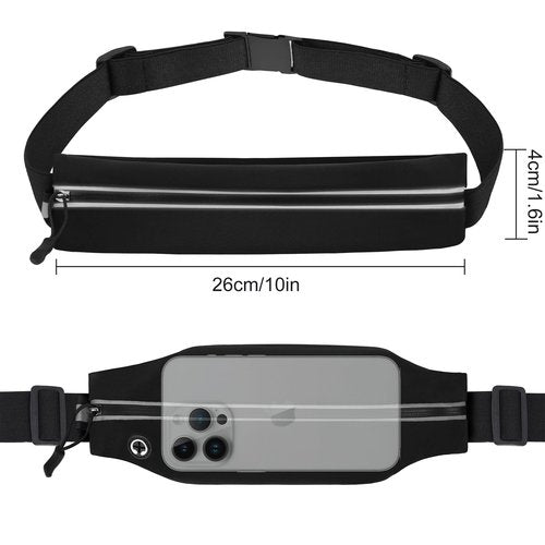 Slim Running Belt For Men and Women Waist Fanny Pack Phone Holder Pouch Bag Reflective Zipper Pocket Workout Cycling Fitness